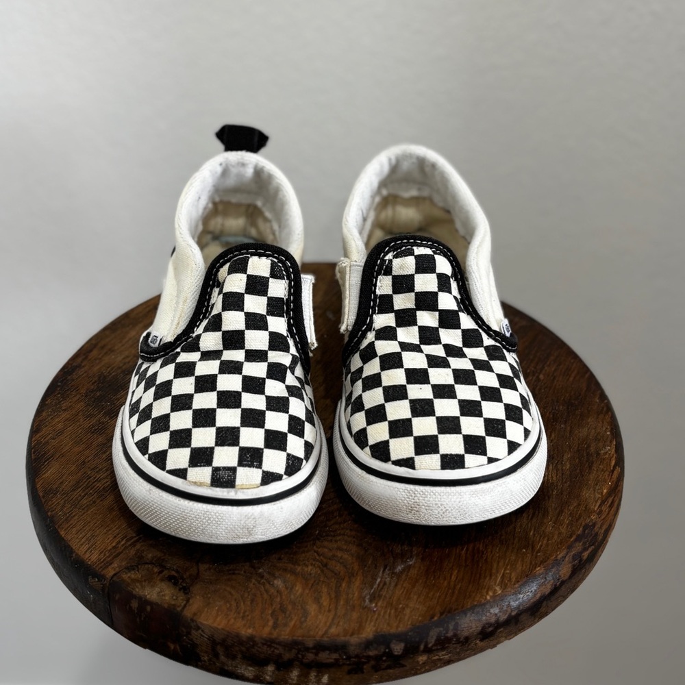 Vans toddler checkered slip ons, size 10